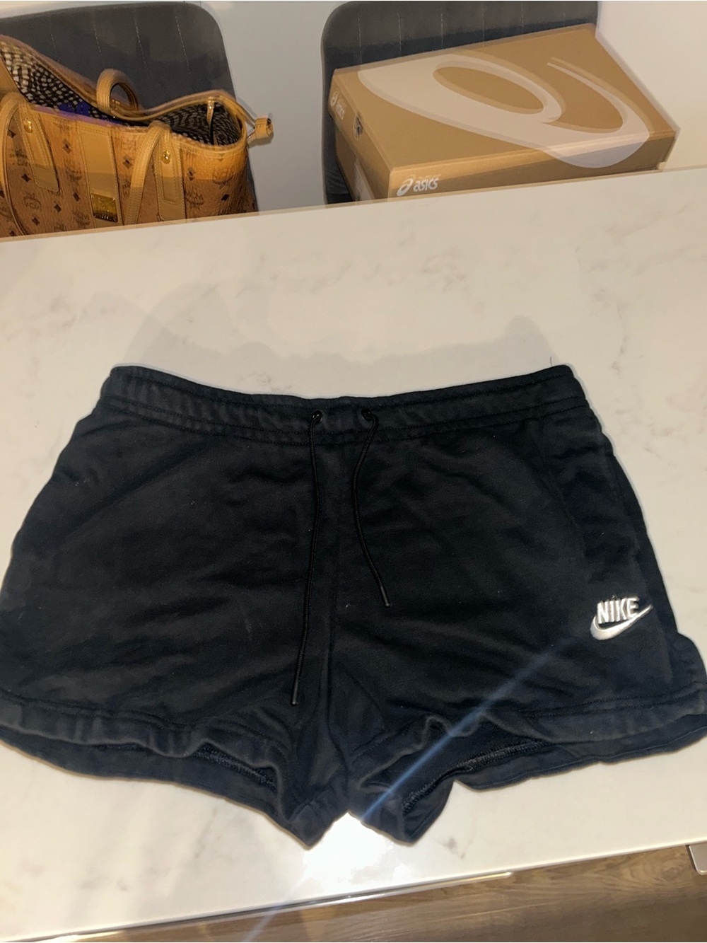 Nike Black Women's Athletic Drawstring Shorts with White Swoosh